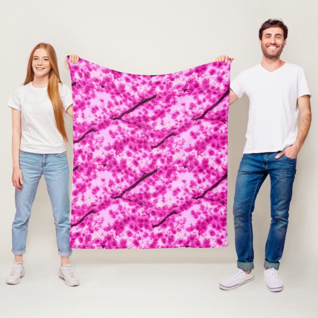 Couverture Polaire Motif de fleurs de cerisier d'aquarelle (En situation)