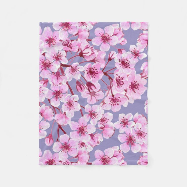 Couverture Polaire Motif de fleurs de cerisiers (Devant)