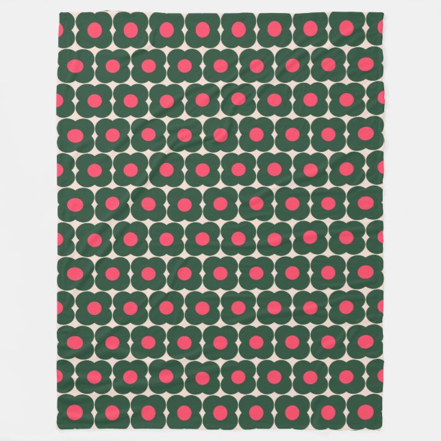 Couverture Polaire Motif de fleurs de pop rétro | Vert Noël (Devant)