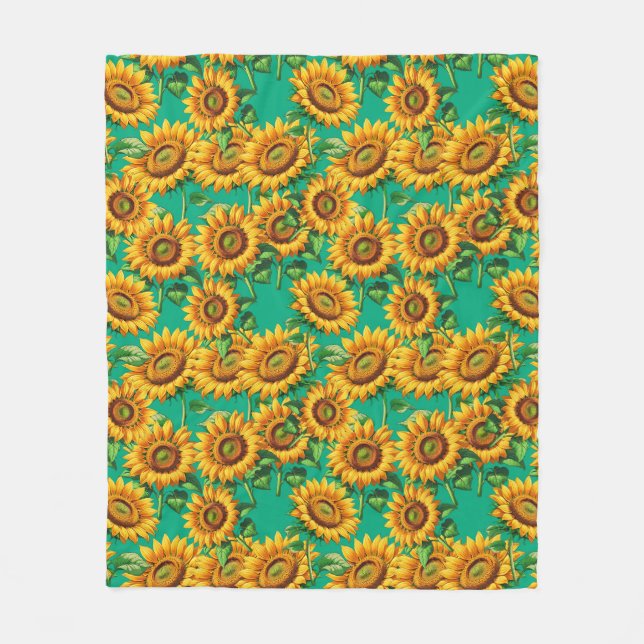 Couverture Polaire Motif de fleurs de tournesol vert (Devant)