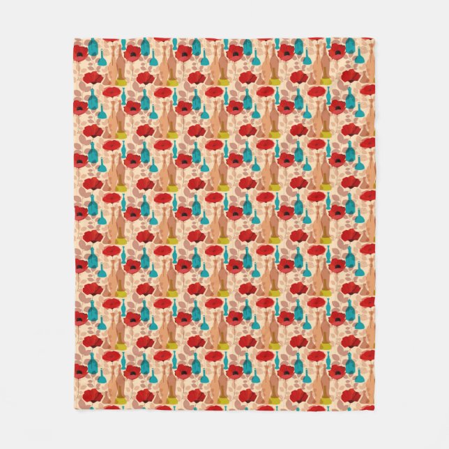 Couverture Polaire Motif de fleurs, de vases et de bouteilles (Devant)