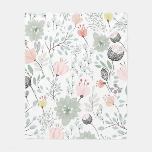 Couverture Polaire Motif de fleurs et feuilles en vert tropical et ro