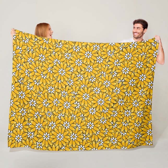 Couverture Polaire Motif de fleurs jaune vif ensoleillé (En situation)