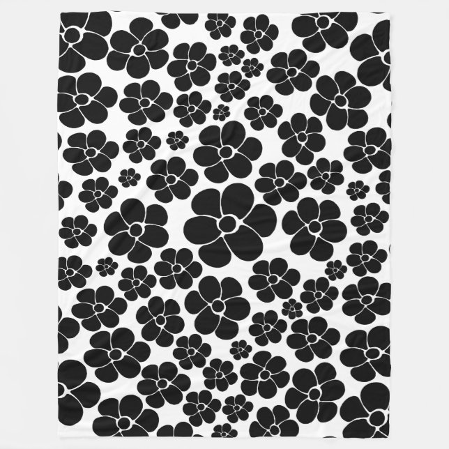 Couverture Polaire Motif de fleurs - noir et blanc (Devant)
