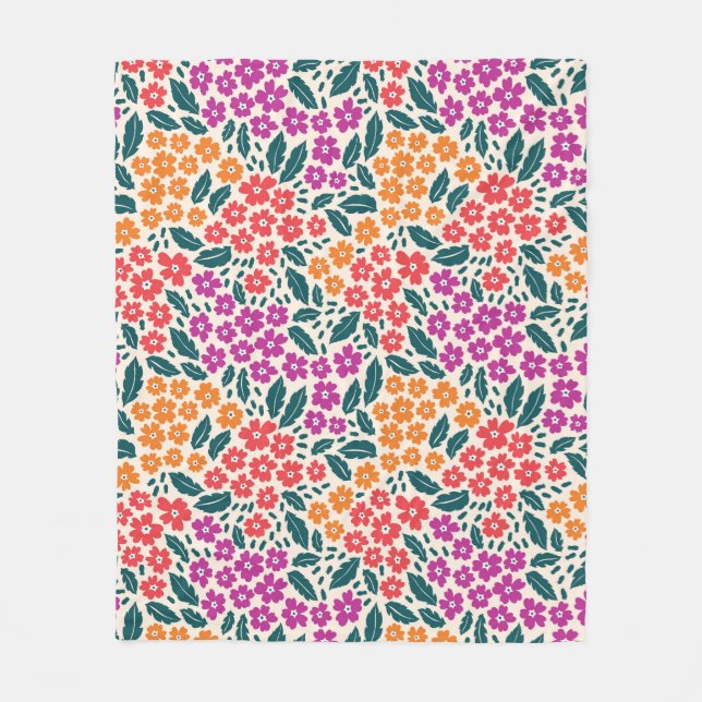 Couverture Polaire Motif de fleurs rose & orange & rouge (Devant)