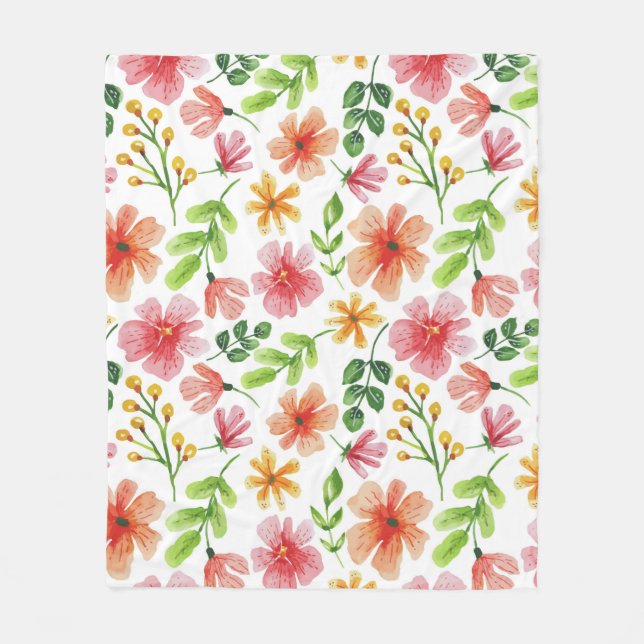 Couverture Polaire Motif de fleurs roses à l'aquarelle (Devant)