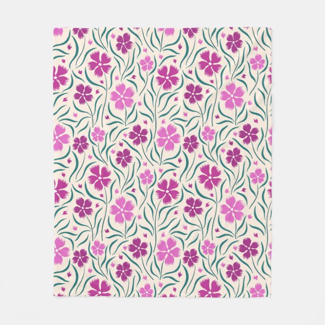 Couverture Polaire Motif de fleurs roses et feuilles verts (Devant)