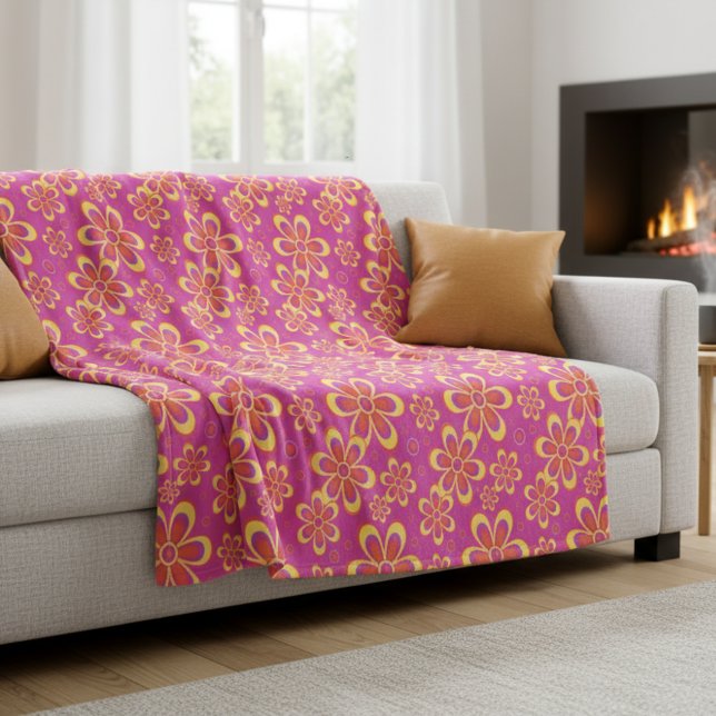 Couverture Polaire Motif de fleurs Super magenta violet (Créateur téléchargé)