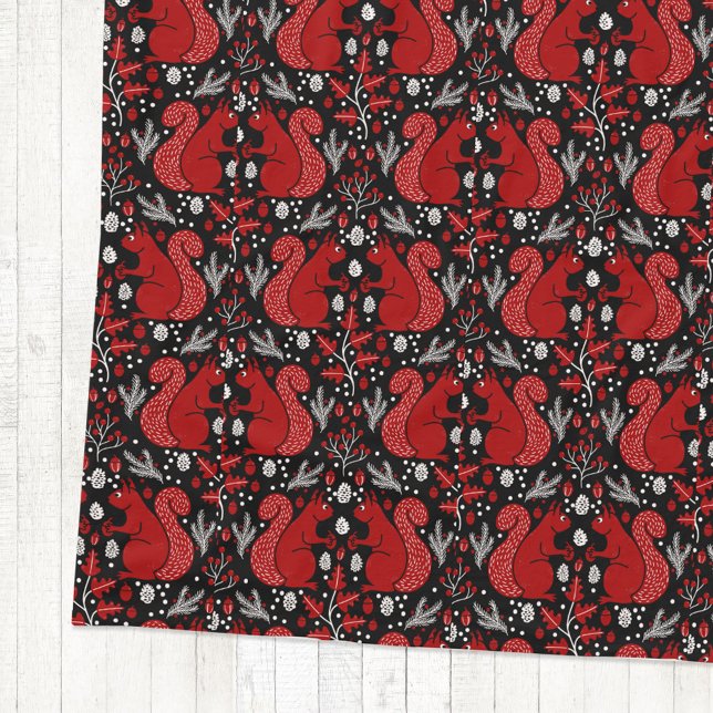 Couverture Polaire Motif de forêt d'écureuils (Red squirrel forest woodland pattern cozy fleece blanket)