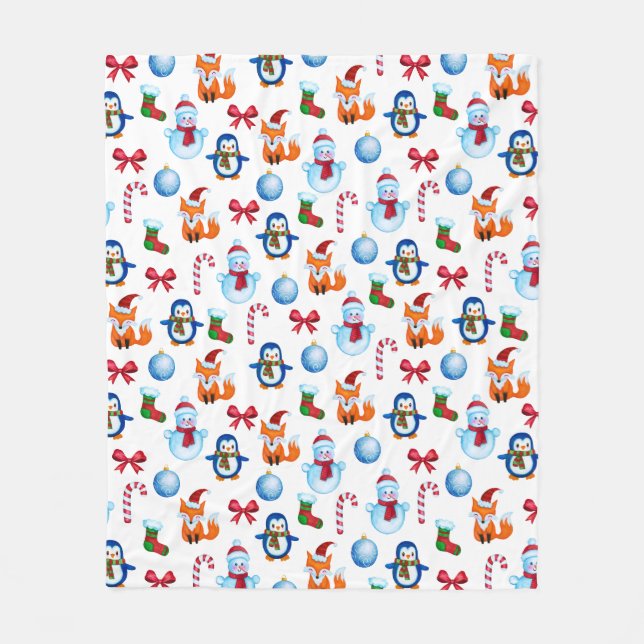 Couverture Polaire Motif de Fox de bonhomme de neige de pingouin (Devant)