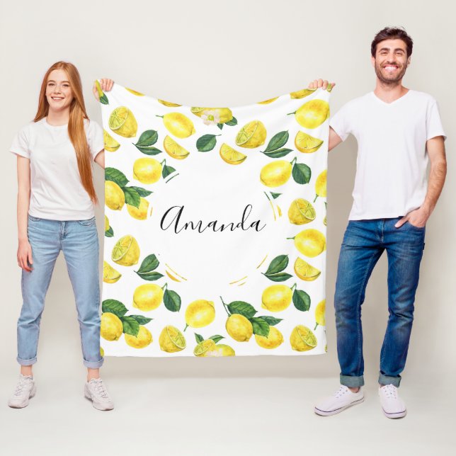 Couverture Polaire Motif de fruits aux citrons jaunes (En situation)