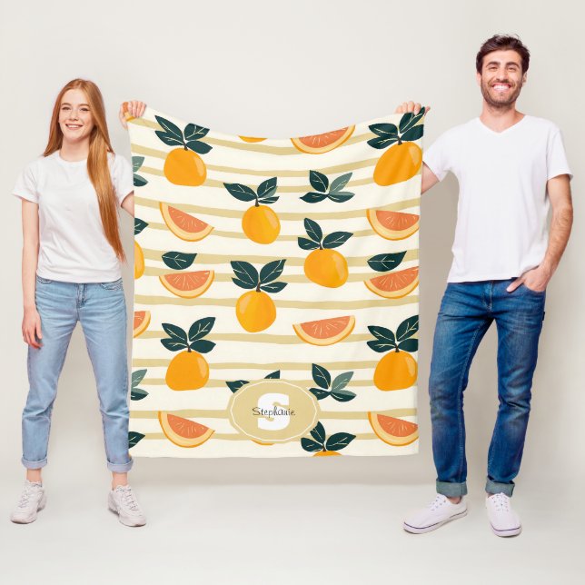Couverture Polaire Motif de fruits d'agrumes avec Feuilles verts (4) (En situation)
