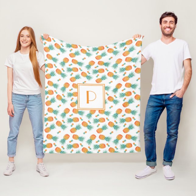 Couverture Polaire Motif de fruits d'ananas Monogramme moderne (En situation)