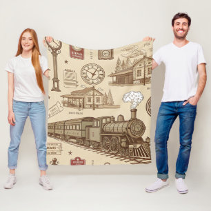 Couverture Polaire Motif de gare vintage (1)