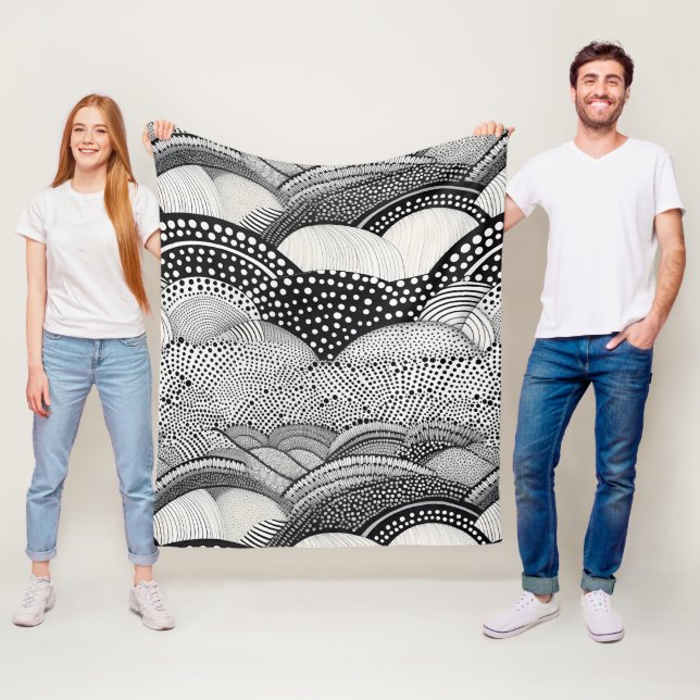 Couverture Polaire Motif de géométrie abstraite monochrome contempora (En situation)