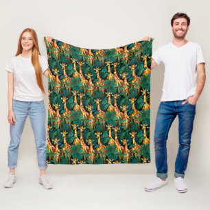 Couverture Polaire Motif de girafe dans une jungle verte et feuillue