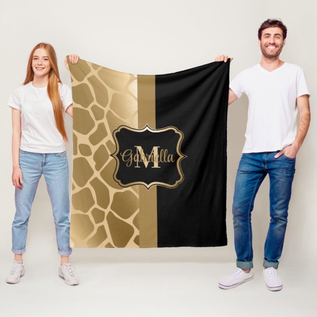 Couverture Polaire Motif de girafe noire et dorée (En situation)