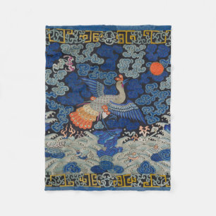 Couverture Polaire Motif de grue chinoise vintage : bleu impérial
