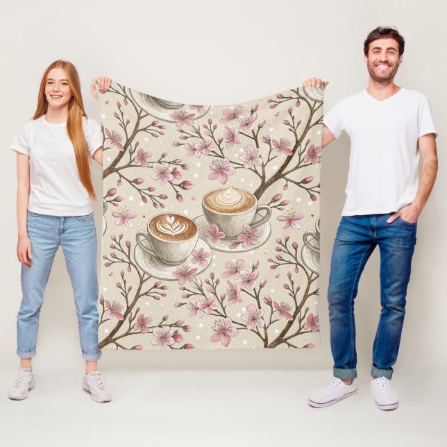 Couverture Polaire Motif de housse de café Fleur de Cerisier (6) (En situation)