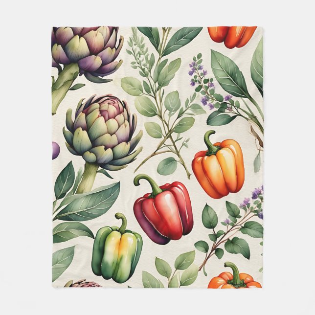 Couverture Polaire Motif de jardin potager à l'aquarelle (Devant)