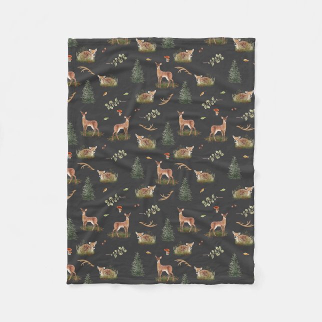 Couverture Polaire Motif de la faune de cerfs de bois Bébé Toison Bla (Devant)