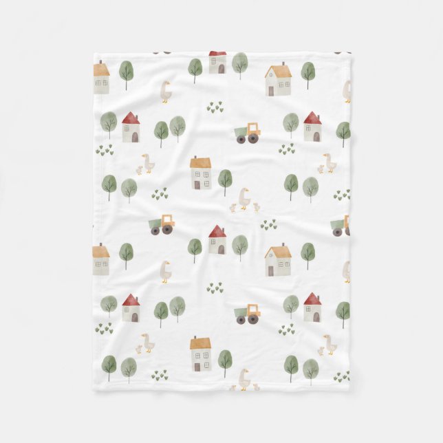 Couverture Polaire Motif de la ferme d'aquarelle (Devant)