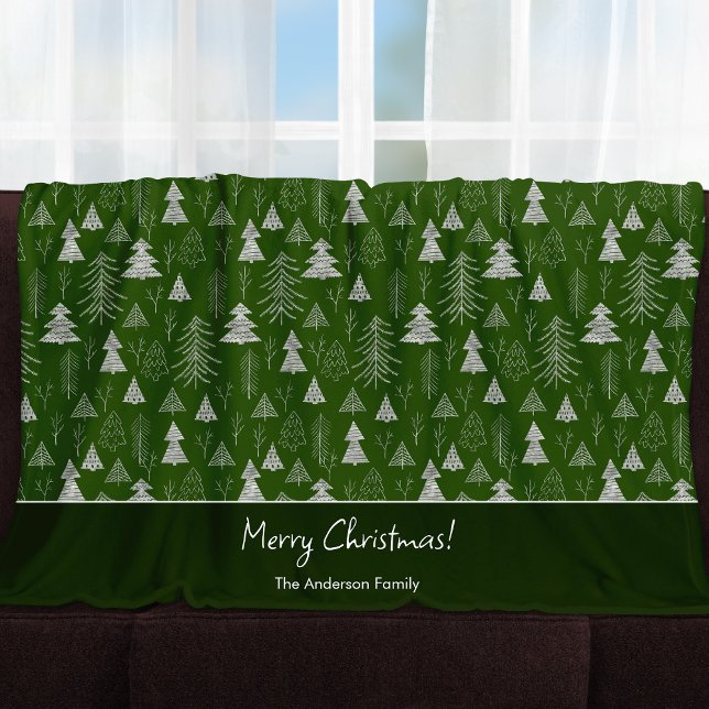 Couverture Polaire Motif de la forêt d'arbres de Noël argenté et vert (Créateur téléchargé)