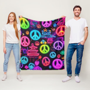 Couverture Polaire Motif de la Paix de Néon coloré