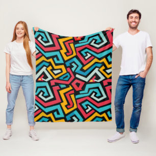 Couverture Polaire Motif de labyrinthe géométrique rétro