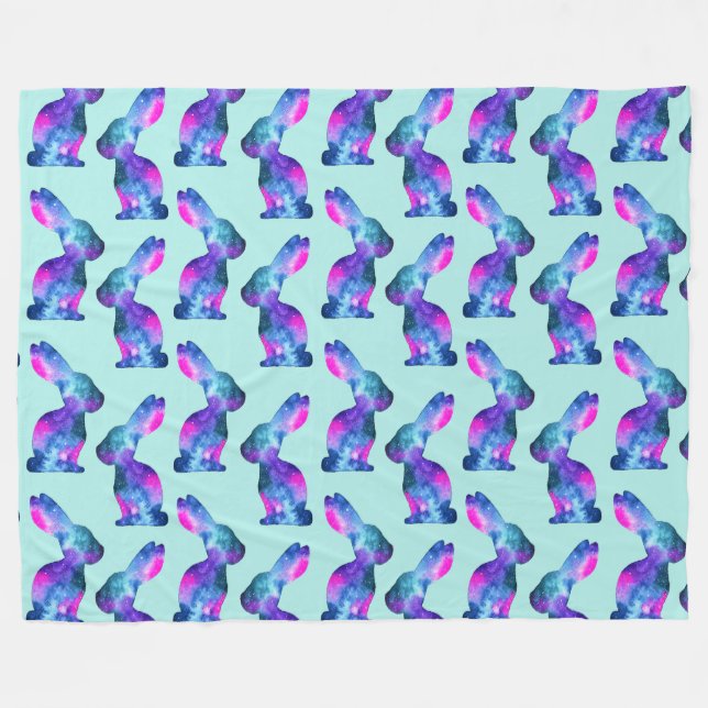 Couverture Polaire Motif de lapin de galaxie d'aquarelle (Devant (Horizontal))