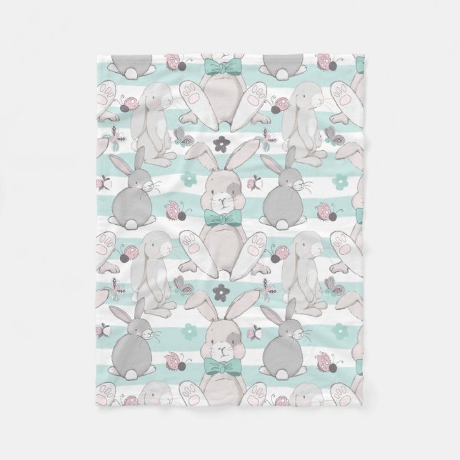 Couverture Polaire Motif de lapins de printemps (Devant)