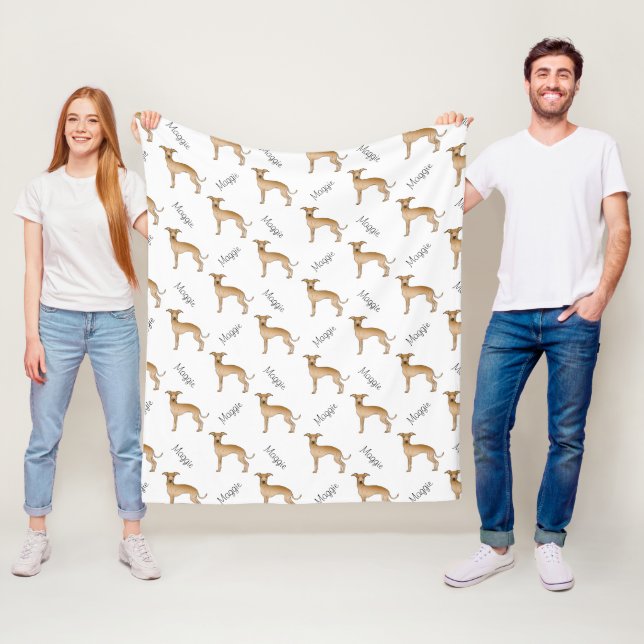 Couverture Polaire Motif de lévrier italien fauve et nom de l'animal (En situation)