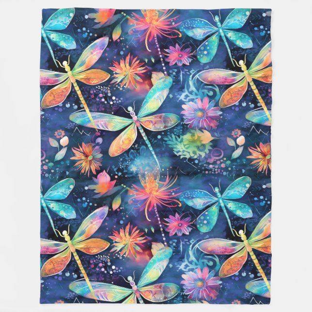 Couverture Polaire Motif de libellules vibrantes (Devant)