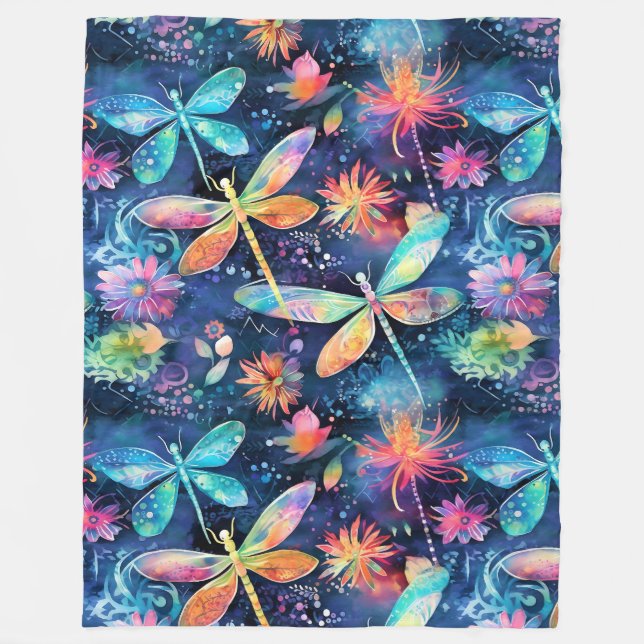 Couverture Polaire Motif de libellules vibrantes (Devant)