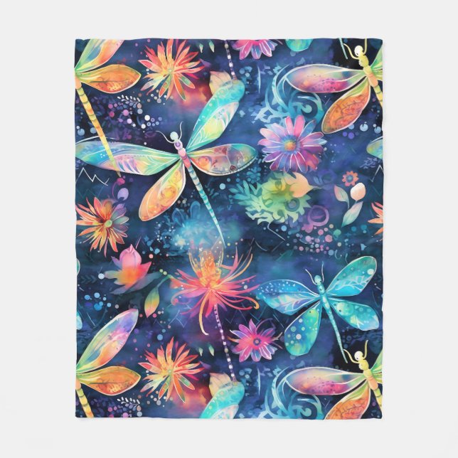 Couverture Polaire Motif de libellules vibrantes (Devant)