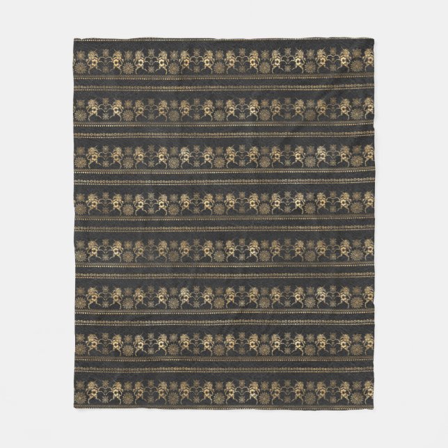 Couverture Polaire Motif de licorne bohème gris foncé et or (Devant)