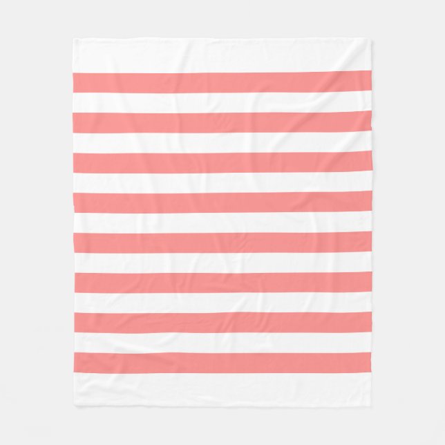 Couverture Polaire Motif de lignes pastel blanc et rose (Devant)