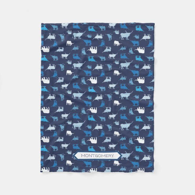 Couverture Polaire Motif de Longhorns à motif bleu (Devant)