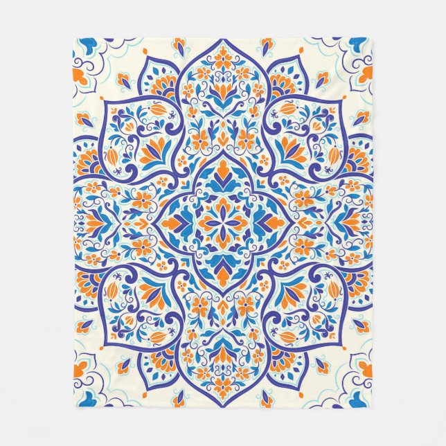 Couverture Polaire Motif de luxe Orange Blue Ornament (Devant)