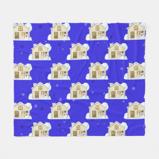 Couverture Polaire Motif de maison de Noël - Fond bleu