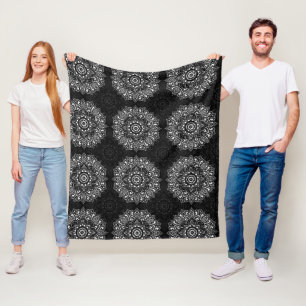 Couverture Polaire Motif de mandala indien spirituel noir