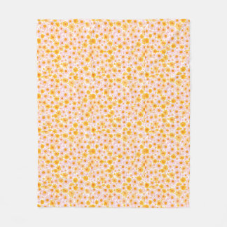 Couverture Polaire Motif de marguerite jaune et rose, fond blanc