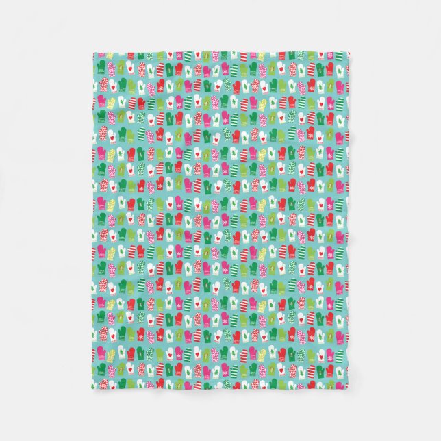 Couverture Polaire Motif de mitaines de vacances de Noël (Devant)