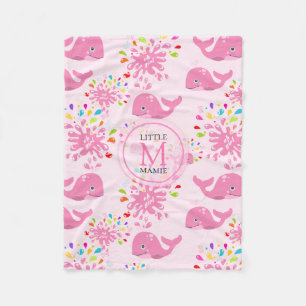 Couverture Polaire Motif de monogramme de baleines roses à l'eau col