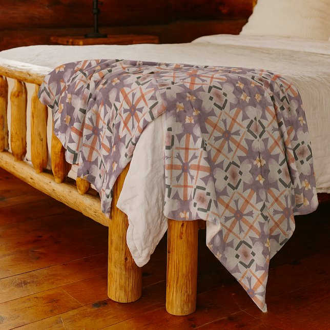 Couverture Polaire Motif de mosaïque tribale autochtone orange violet (Créateur téléchargé)