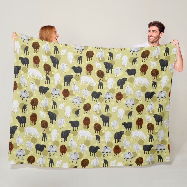 Couverture Polaire Motif de moutons et agneaux duveteux (En situation)