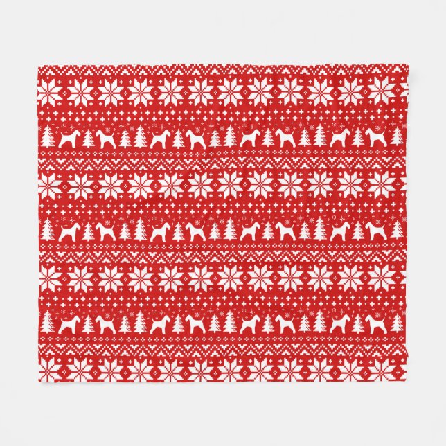 Couverture Polaire Motif de Noël de silhouettes de Fox Terrier de fil (Devant (Horizontal))