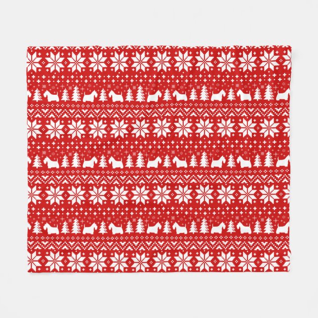 Couverture Polaire Motif de Noël de silhouettes de Terrier d'écossais (Devant (Horizontal))