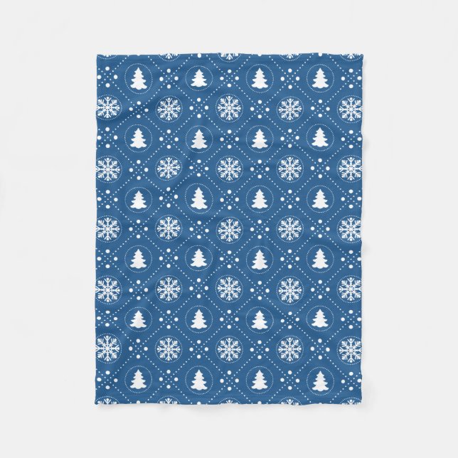 Couverture Polaire Motif de Noël des flocons blancs Bleu foncé (Devant)