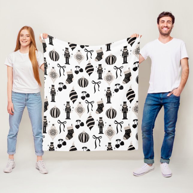 Couverture Polaire Motif de Noël noir et blanc (En situation)